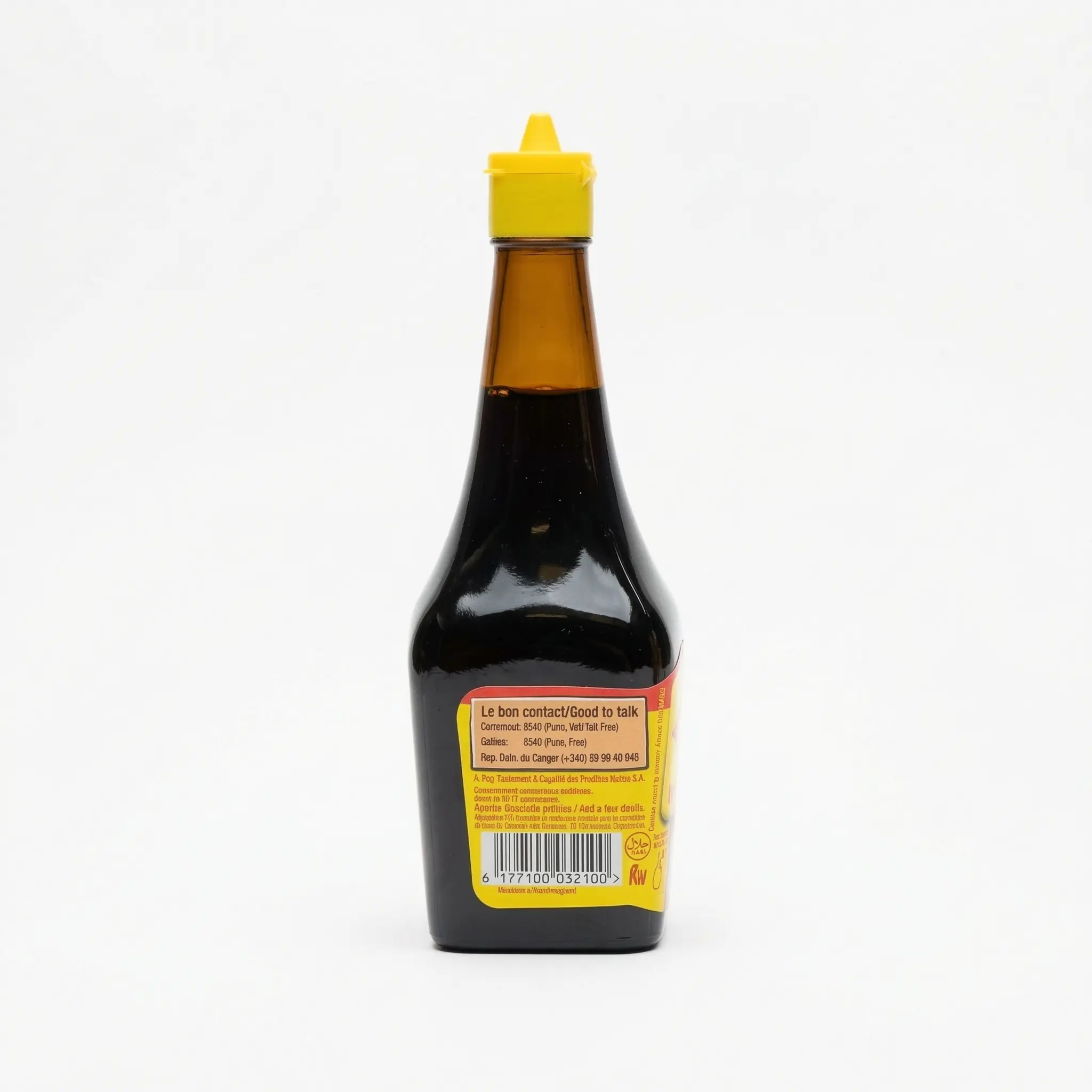 Vue latérale bouteille arôme Maggi 300g, étiquette bien lisible